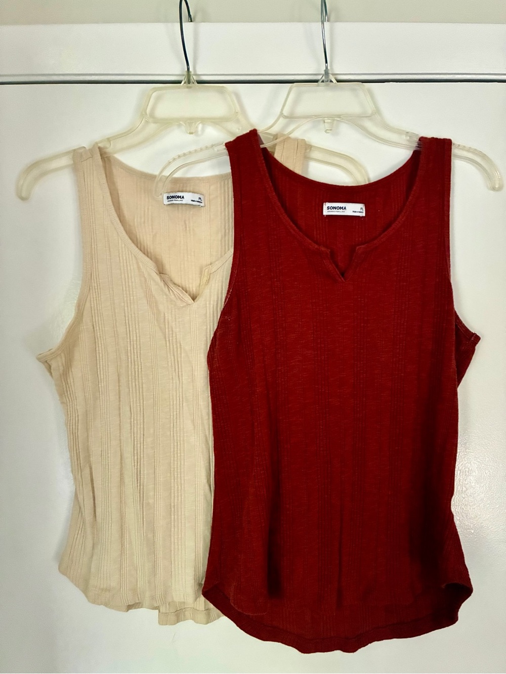 Sonoma Ribbed Tank Tops in Red and Cream Duo